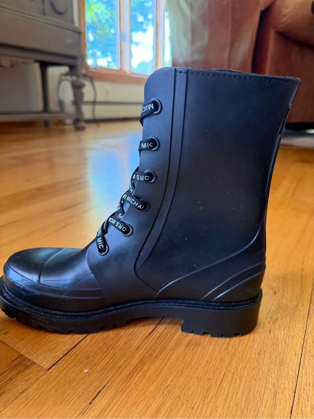 Michael Kors Black Lace-Up Rubber Combat Boots
